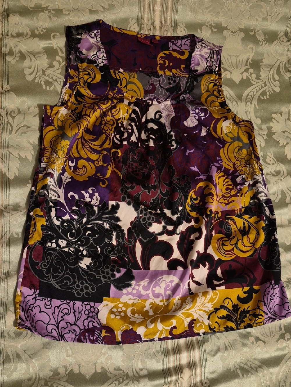 212 Collection Printed Satin Tank in Purple, Gold & Black